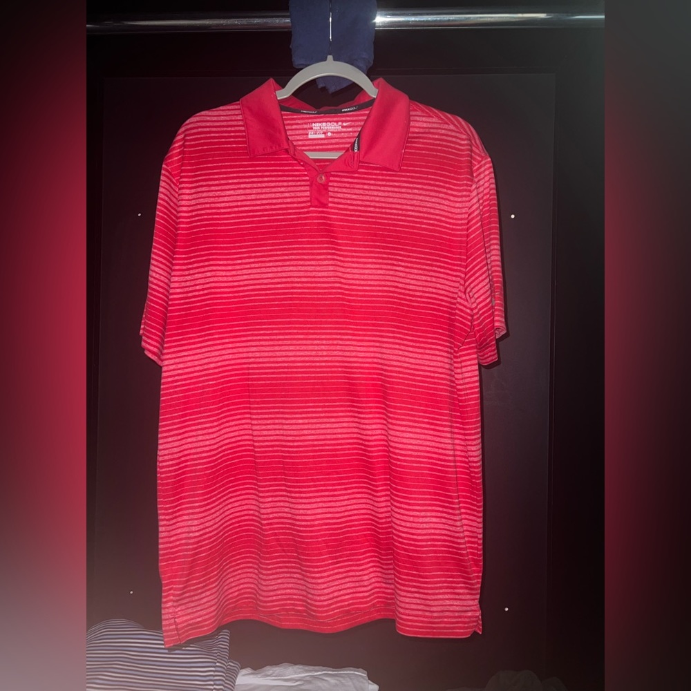 Nike Golf Tour Performance Dri Fit Red White Stripe
